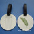Round Olive Branch Design White Color Soft PVC Luggage Tag Leather Strap